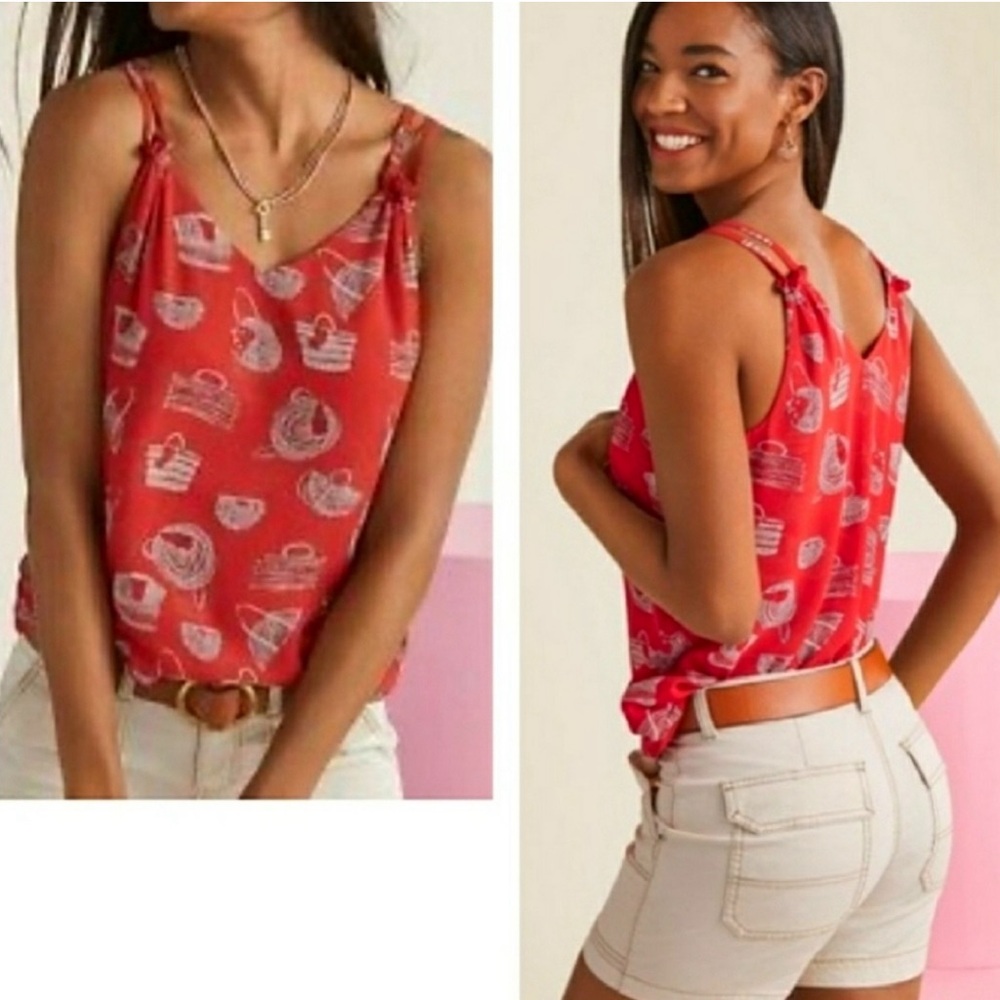 CABI Cami Tank Top Small V Neck Strappy Nantucket Basket Handbag
